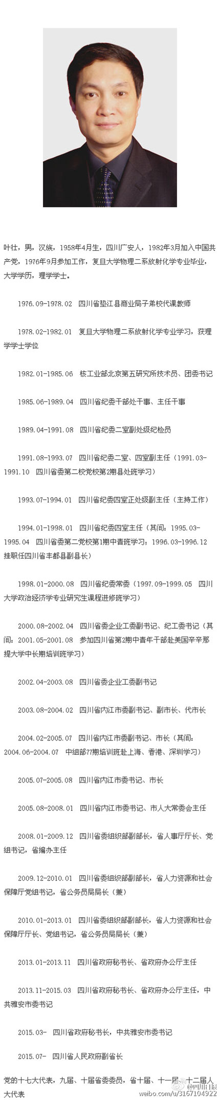 叶壮任四川省副省长罗强任四川省政府秘书长图简历