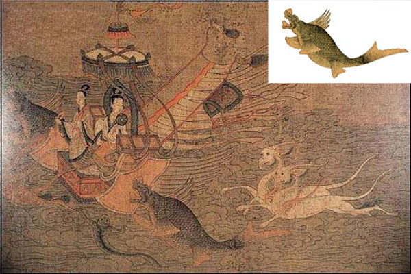 東晉顧愷之《洛神賦圖》中被認為的摩羯形象